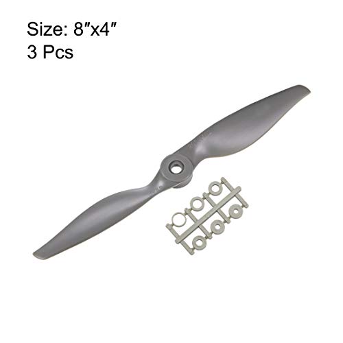 uxcell RC Propellers CW 8x4 Inch 2-Vane for Airplane Nylon Gray 3Pcs with Adapter Rings