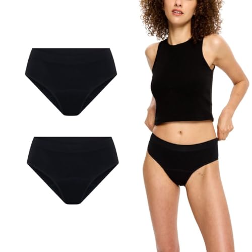 Modibodi Period Pants for Women - Soft Stretch Seamless Bikini Bottoms - 2 Pack Black Brief Underwear - Moderate Flow 30ML Absorbency - L/16-18