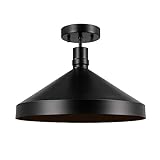 Globe Electric 60000021 1-Light Outdoor Flush Mount Ceiling Light Fixture, Matte Black, Metal Shade, Weather Resistant, E26 Bulb, Front Porch Lighting