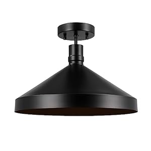 Globe Electric 60000021 1-Light Outdoor Flush Mount Ceiling Light, Matte Black, Metal Shade, Weather Resistant, E26 Bulb, Outdoor Light Fixture, Front Porch Décor, Outdoor Lighting, Porch Light