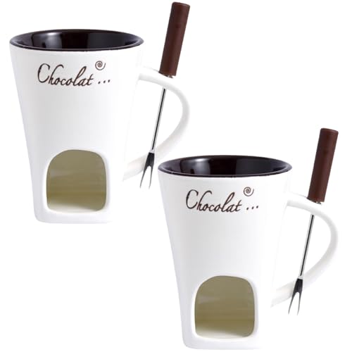 Tasse à fondue au chocolat 200 ml en céramique avec fourchettes pour dessert de mariage et fête