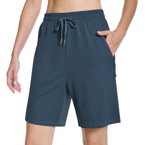 Rolcoassuns - Rolcoassuns Short de Sport Court pour Femme Séchage Rapide Randonnée Short d'été avec 3 Zippées Poches Cordon Shorts de Survêtement pour Sport Camping Voyage Golf