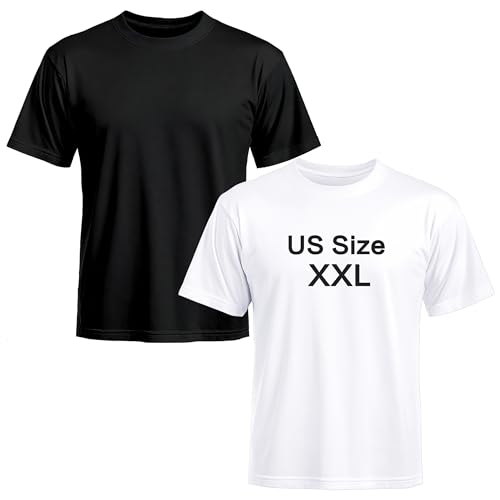 Joyclub 2 Pack Black White Adult Unisex Polyester T Shirts Sublimation Blanks Crew Neck Short Sleeve Daily Wear Tees Black and White Xxl