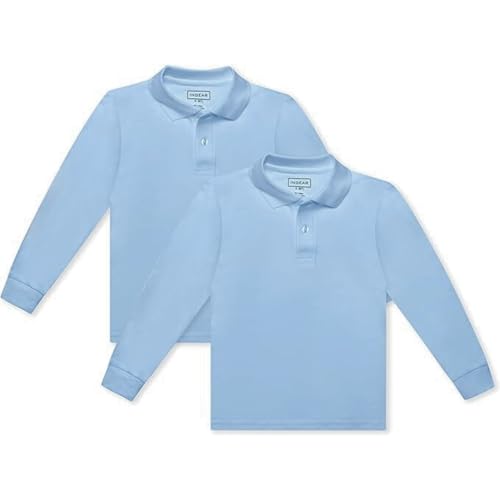 INGEAR Boys Long Sleeve Polo Shirt - School Uniforms/Golf/Casual Wear 2PK (US, Alpha, Medium, Regular, Light Blue)