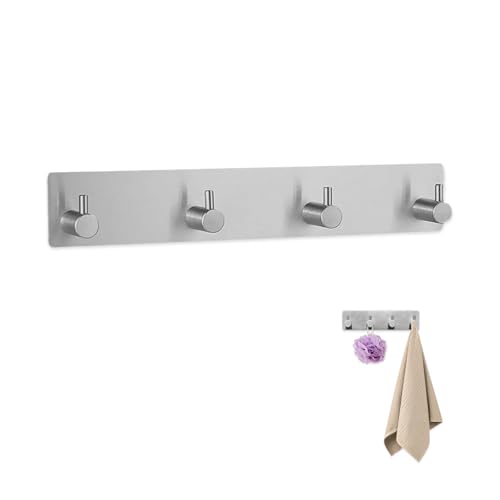 lioewhu Ganchos Adhesivos para Pared, Percheros Pared con 4 Ganchos, Colgador Toallas Adhesivo Acero Inoxidable, Toalleros de Baño sin Taladro para Trapos Albornoz Cocina