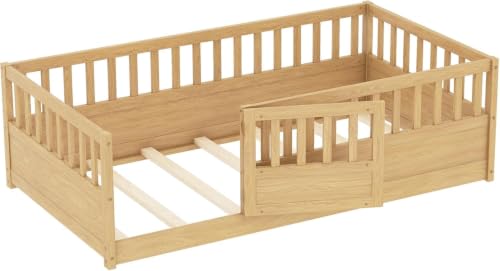 Image of Bellemave Twin Kids Montessori Floor Bed Frame with Slats,Natural