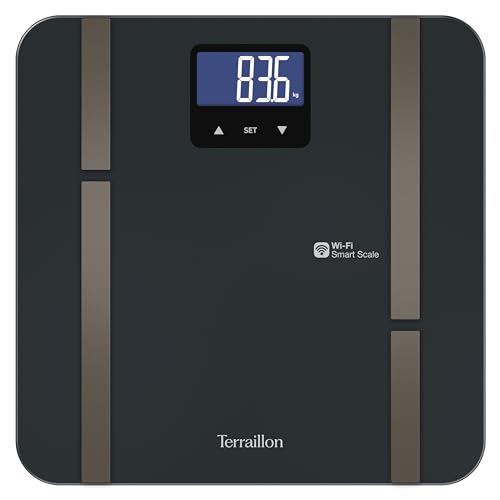✅ MASTER FIT ULTRA: Bilancia connessa in WiFi con impedenzimetro per l'analisi della composizione corporea (masse grasse, muscolare, idrica, ossea e viscerale),Analisi della frequenza cardiaca, Tasso metabolico di base e apporto calorico giornaliero, BMI, Precisione: 4 sensori di peso di alta qualità con elettrodi neri, Portata fino a 180kg, Graduazione 10 kg. 0g