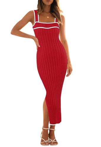 Image of MEROKEETY Womens Summer Striped Bodycon Ribbed Knit Midi Sweater Dress 2026 | Sleeveless Long Tank Dress, Soft, Stretchable, Maternity, Baby Shower, Gender Reveal, Bump Friendly, Beach, Vacation Outfit