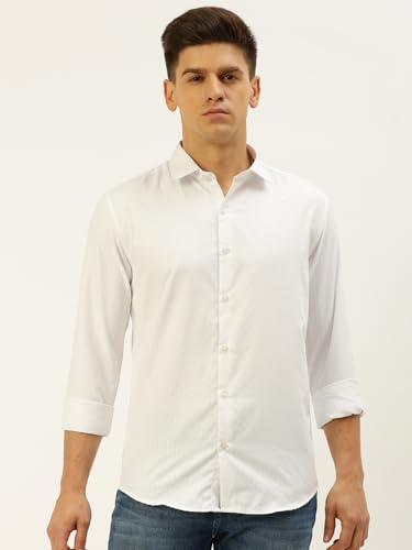 Image of SHOWOFFFF Men Self Design Casual Shirt | Spread Collar Full Sleeves Cotton Shirt for Mens | Slim Fit Regular Length Shirt for Men's