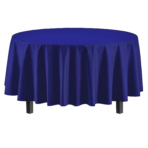 Image of Party Solids Navy Round Plastic Tablecloth - 84 Inch, Pack Of 24
