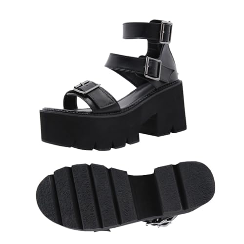 Hemobllo Sandalias de Mujer Suela Gruesa y Tacón Grueso Sandalias Romanas de Verano Color Negro Talla 41 Diseño Hueco y Suela Plataforma Ideales para Fiestas y Discotecas
