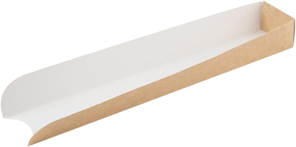 Bio Tek 11.8 x 2 x 1.3 Inch Hot Dog Trays, 200 Open-Design Hot Dog Containers - Greaseproof, Recyclable, Kraft Paper Hot Dog Serving Trays - Restaurantware