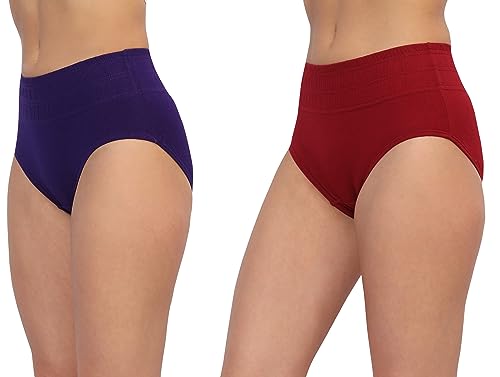 Image of GLAMORAS Women Cotton High Waist Full Coverage Broad Band Tummy Tucker Tummy Control Panty, Size L-3XL, Pack of 2 Panties