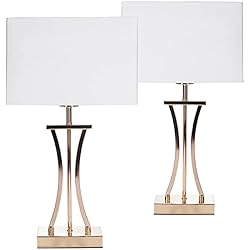 Lamparas De Mesa Kenay BRUBAKER Juego de 2 Lámparas de Mesa o de Noche Columna Dorada - Lámparas de Mesa Vintage de Metal - 50 cm de Altura, Blanco Dorado