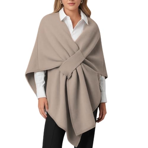 bergxperten Alpenfaser Langer Poncho Schal Eleganter Langer Strick Poncho mit Schlaufe Weicher Umhang mit Cashmere Feeling Vielseitiges Cape für Herbst Winter - Khaki