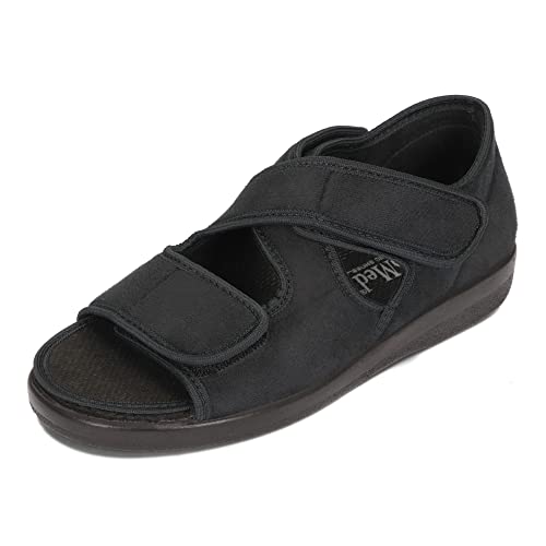 OrtoMed Zapatos Ortopédicos Abiertos Sandalias Hombre Mujer Anchura Regulable Cierre Adhesivo 36-46 EU (Negro 529, Numeric_42)