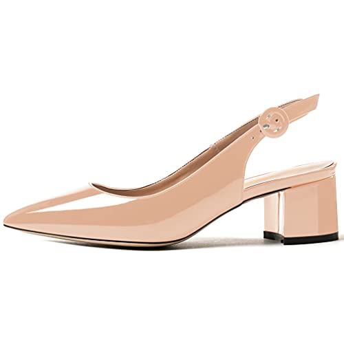 WAYDERNS Women's Patent Leather Ankle Strap Pointed Toe Slingback Low Kitten Heel Pumps Office Work Dress Shoes 2 Inch2