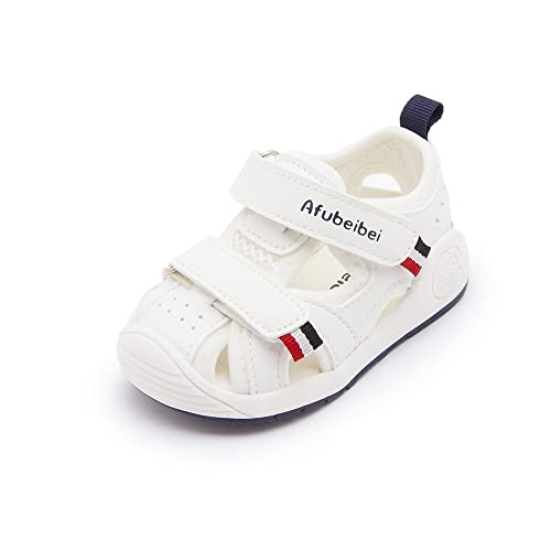 LIZISHU Baby Boys Girls Sandals Littler Kids Shoes Microfiber Leather TPR Sole Casual Toddler Summer Shoes(White-1,15-18months)