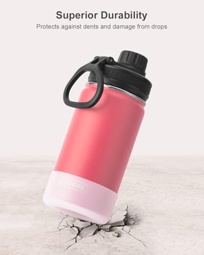 Image of koodee 12 oz Water Bottle for School Stainless Steel Double Wall Vacuum Insulated Wide Mouth Flask with Leakproof Spout Lid (Flamingo Pink)
