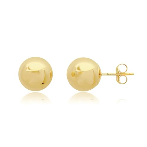 14K Yellow Gold 7MM Large Button Ball Stud Earrings for Women