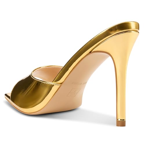 Image of TNYNFBEB Womens Stiletto High Peep Open Pointed Toe Sandals Mules Shoes Slip-on Slingback Office Party Dress Patent Leather Summer 3.9 Inches Heels