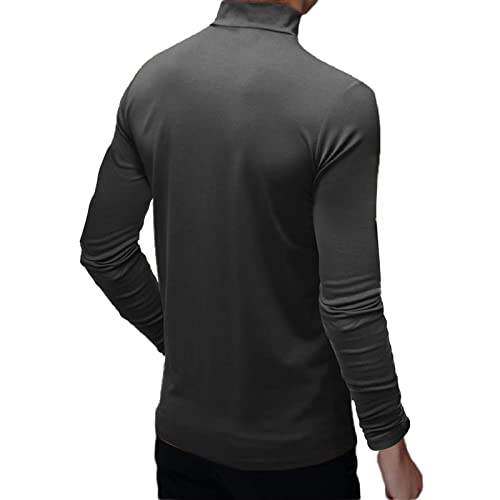 Men's Fashion Mock Turtleneck T-Shirts Long Sleeve Pullover Sweater Basic Designed Undershirt Slim Fit Top M Grey #TOP3