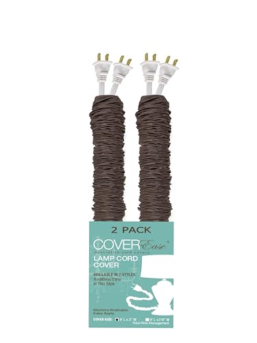 Image of DK Brown COVEREase Cord Cover 9 ft Faux Silk Fabric Lamp Cord Cover - Cable Sleeve, Wire Cover, Cord Hider for Cable Management for Electrical Lighting Fixtures (Dk Chocolate 2 Pack)
