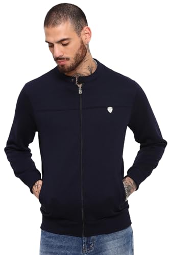 Image of SHOWOFFFF Men Solid Front-Open Sweatshirt | Mandarin Collar Full Sleeves Cotton Sweatshirt's for Mens | Slim Fit Regular Length Sweatshirts for Men's