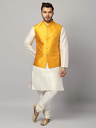 Image of Uri and MacKenzie Men's Silk Blend Kurta Pajama with Designer Ethnic Nehru Jacket /Modi Jacket