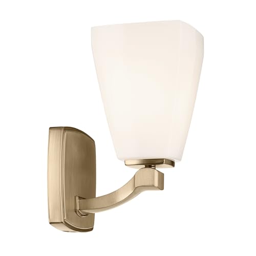 Image of Kichler Marant 5 inch 1-Light Wall Sconce Bathroom Vanity Light Fixture with Opal Glass in Champagne Bronze for Bathroom, Powder Room, Hallway, Fireplace (5 inch W x 9.5 inch H), 55214CPZ