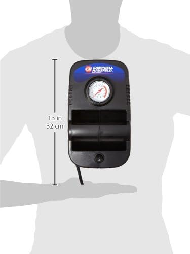 Diagram illustrating the dimensions of the Campbell Hausfeld portable air compressor.