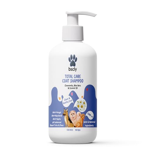 Image of Bscly Total Care Pet Shampoo 500Ml - Puppy Safe Shampoo - Ticks & Fleas Prevention, Enriched with Aloe & Coconut Oil, Ph Balanced Dog Shampoo