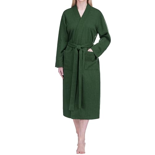 PAVILIA Green Women Waffle Knit Kimono Robe, Soft Cozy...