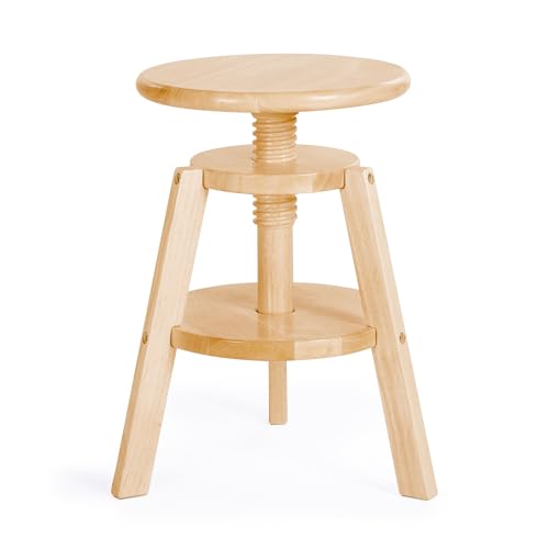 Guidecraft Adjustable Drafting Wooden Stool-Natural: Drafting Chair for Kids, 16”-18”