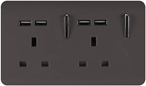 Trendi Switch 2 Gang 13 Amp 4 x 2.1mA USB Switched Plug Socket Matt Black, ART-SKT213USB