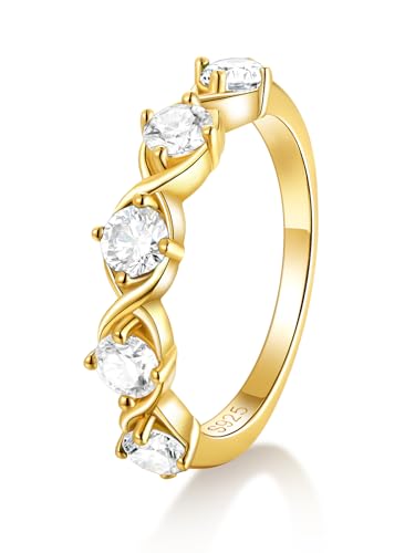 Large Moissanite Eternity Band Gold Diamod Band Rings 5 Stone Infinity Ring