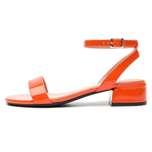 Image of Women's Ankle Strap Sandals, Low Block Heel, Open Toe Summer Dress Shoes with Buckle Closure