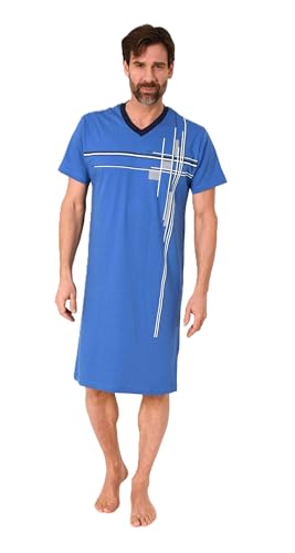 Normann Herren Kurzarm Nachthemd mit edlen Frontprint und V-Hals - auch in Übergröße Farbe:blau Größe:52-54