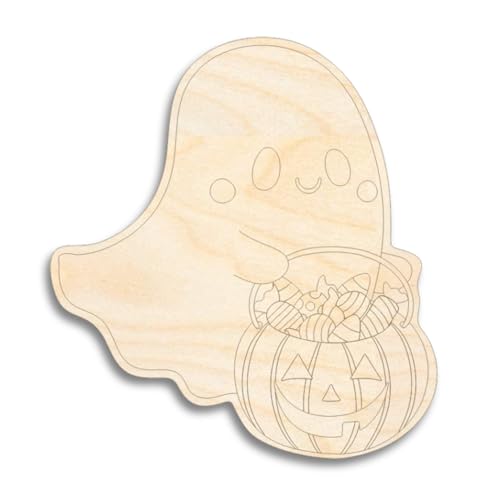 Unfinished Wood Etched Trick Or Treating Ghost Shape | Paint by Line Crafts | up to 30' DIY 5' / 1/8'