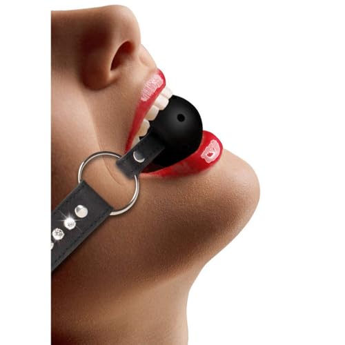 Ball gag respirant strass diamant noir bâillon bondage chic - 2