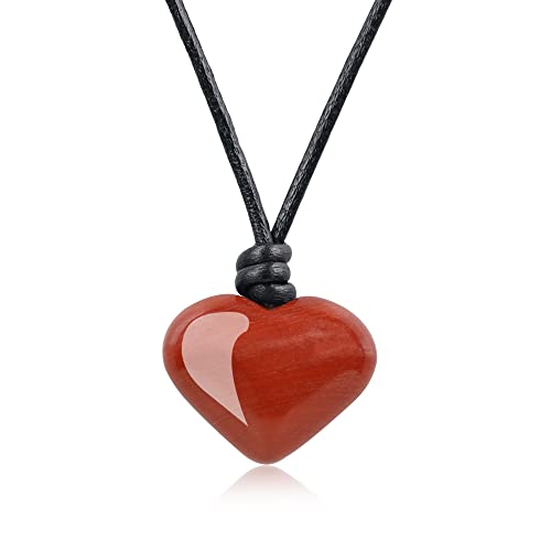 COAI Collier Cordon Cuir Noir Pendentif Cœur Jaspe Rouge Femme