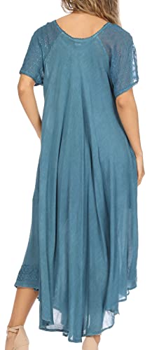 Image of Sakkas Egan Long Embroidered Caftan Dress /Cover Up with Embroidered Cap Sleeves
