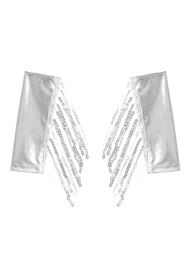Linjinx Kids Girls Glitter Sequin Fingerless Tassels Metallic Gloves Arm Sleeves Sparkle Long Gloves for Dance Party2