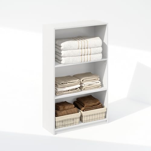 Image of Furinno Reed Closet Organizers and Storage, 3-Tier Closet Organizer, Open Shelf Closet Storage, for Wardrobe, Bedroom, Living Room, White