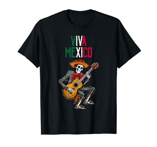 Mexican Skeleton Playing Guitar 4 Viva Mexico Independence T-Shirt
