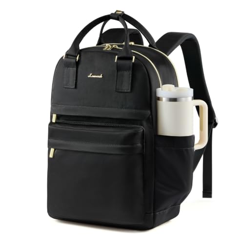 Image of LOVEVOOK Laptop Backpack for Women with Giant Tumbler Holder Pocket, 15.6 inch Laptop Computer Bag Travel Backpack Purse, Waterproof Work Nurse Teacher Bag College School Bookbag, Black