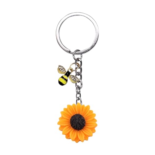Llavero con colgante de abeja de girasol, llavero de crisantemo con ganchos de clip, llavero inspirador de amistad para mujeres y hombres