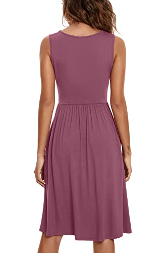Image of NILOUFO Sleeveless Dress for Women Summer Knee Length Sundress with Pockets | Sundresses for Women Tank Empire Waist Sun Dress Cold Shoulder Casual V Neck Midi Dress Flowy Summer Dresses for Women