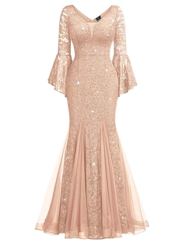 Miusol Women's Deep V Neck Sequin Lace Mesh Tulle Hem Formal Evening Maxi Dress3