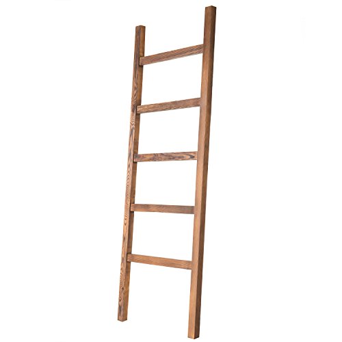 MyGift 4.5-Foot Brown Wood Decorative Blanket Storage Ladder